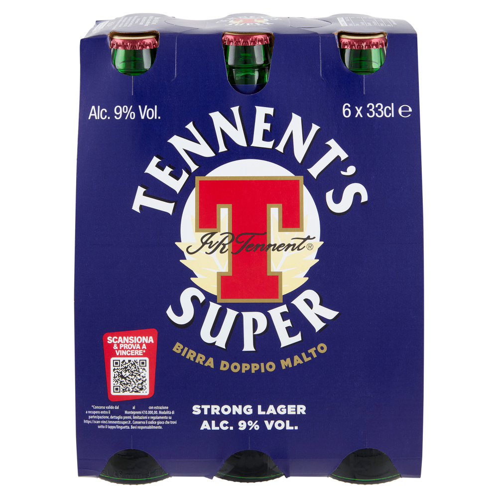 TENNENT'S SUPER Birra strong lager doppio malto bottiglia 6x33cl On Pack