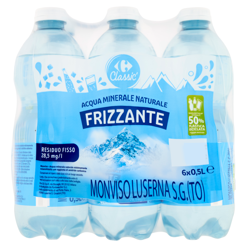 Carrefour Classic Frizzante Acqua Minerale Naturale Monviso 6 x 0,5 L
