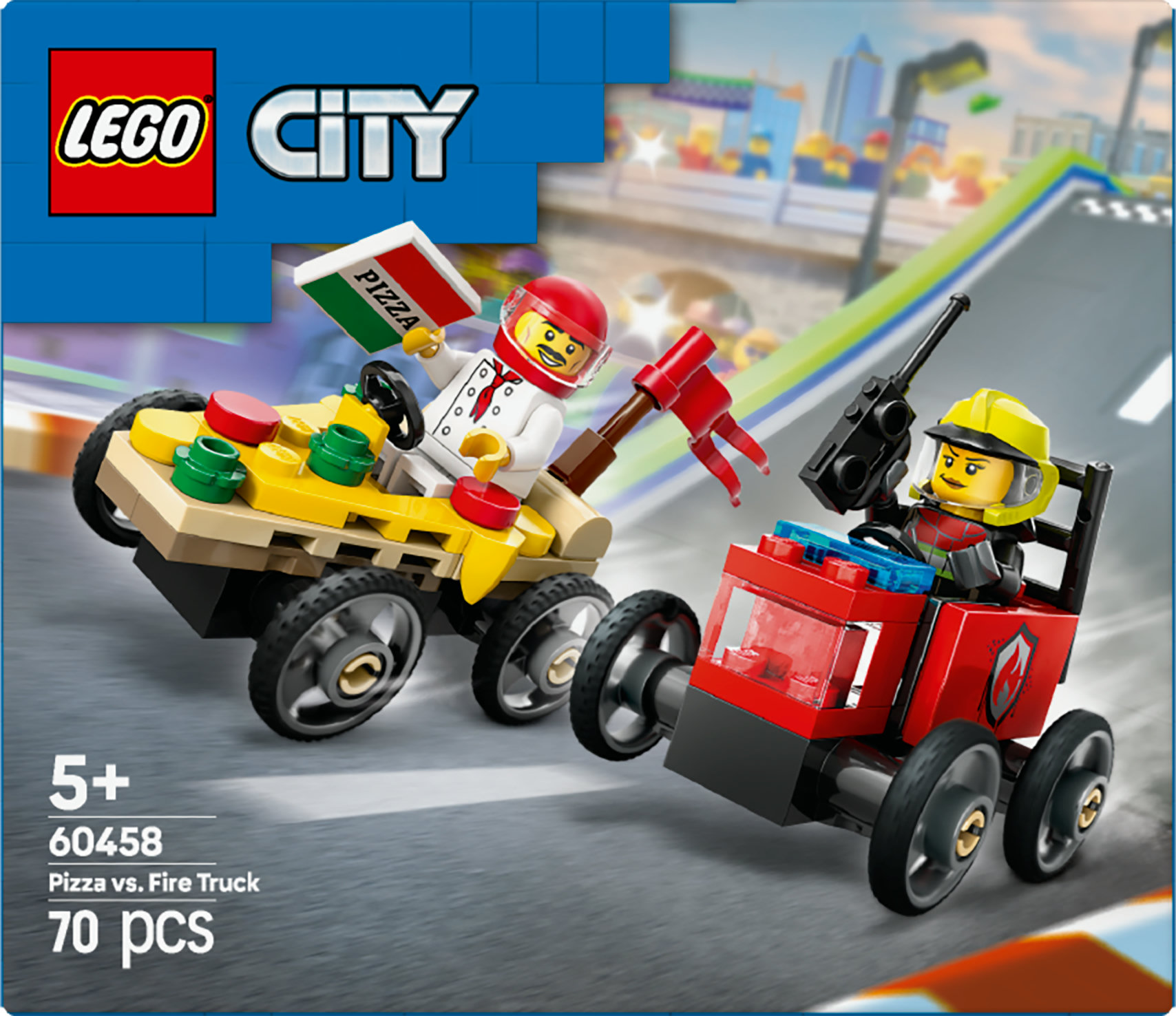 LEGO City Pack veicoli da corsa: pizzaiolo contro pompiere