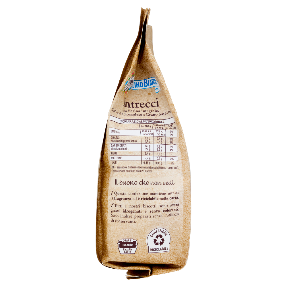 Mulino Bianco Intrecci Biscotti Integrali con Frolla al Cacao e Gocce Cioccolato 300g