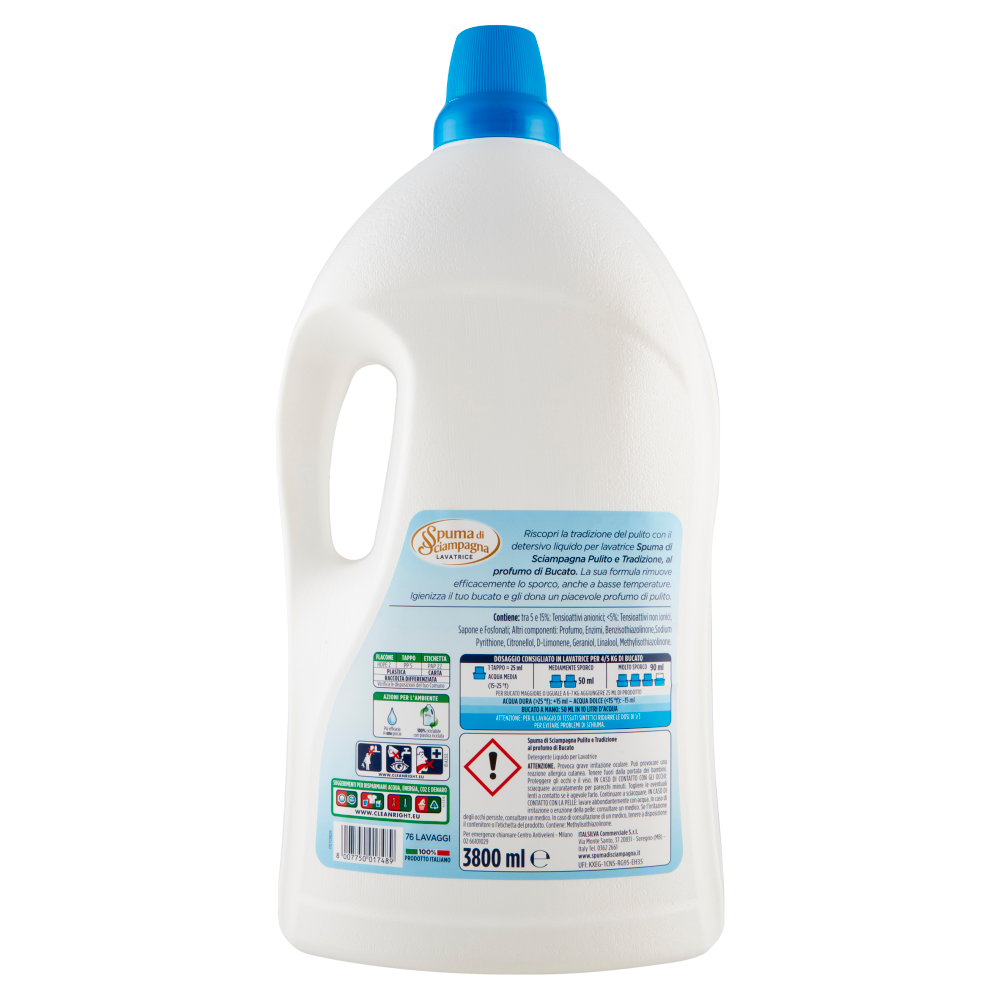 Spuma di Sciampagna Pulito & Tradizione Lavatrice Igienizzante Profumo di Bucato 3800 ml