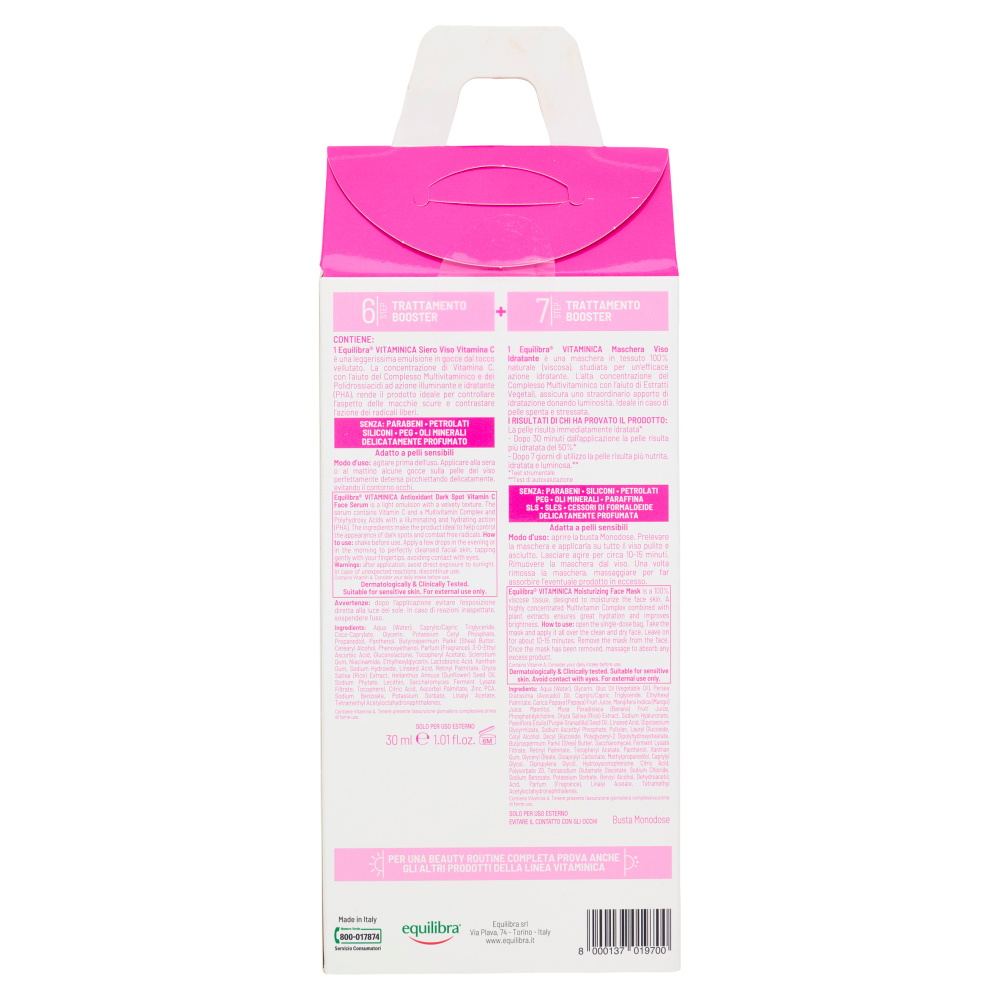 equilibra Vitaminica Beauty Routine Viso Idratante - Anti-Macchie Maschera + Siero Viso Vitamina C 3