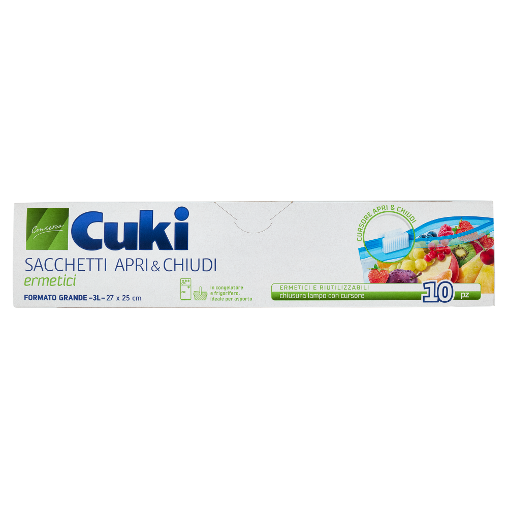 Cuki Conserva Sacchetti Apri & Chiudi ermetici Formato Grande - 3L- 27 x 25 cm 10 pz