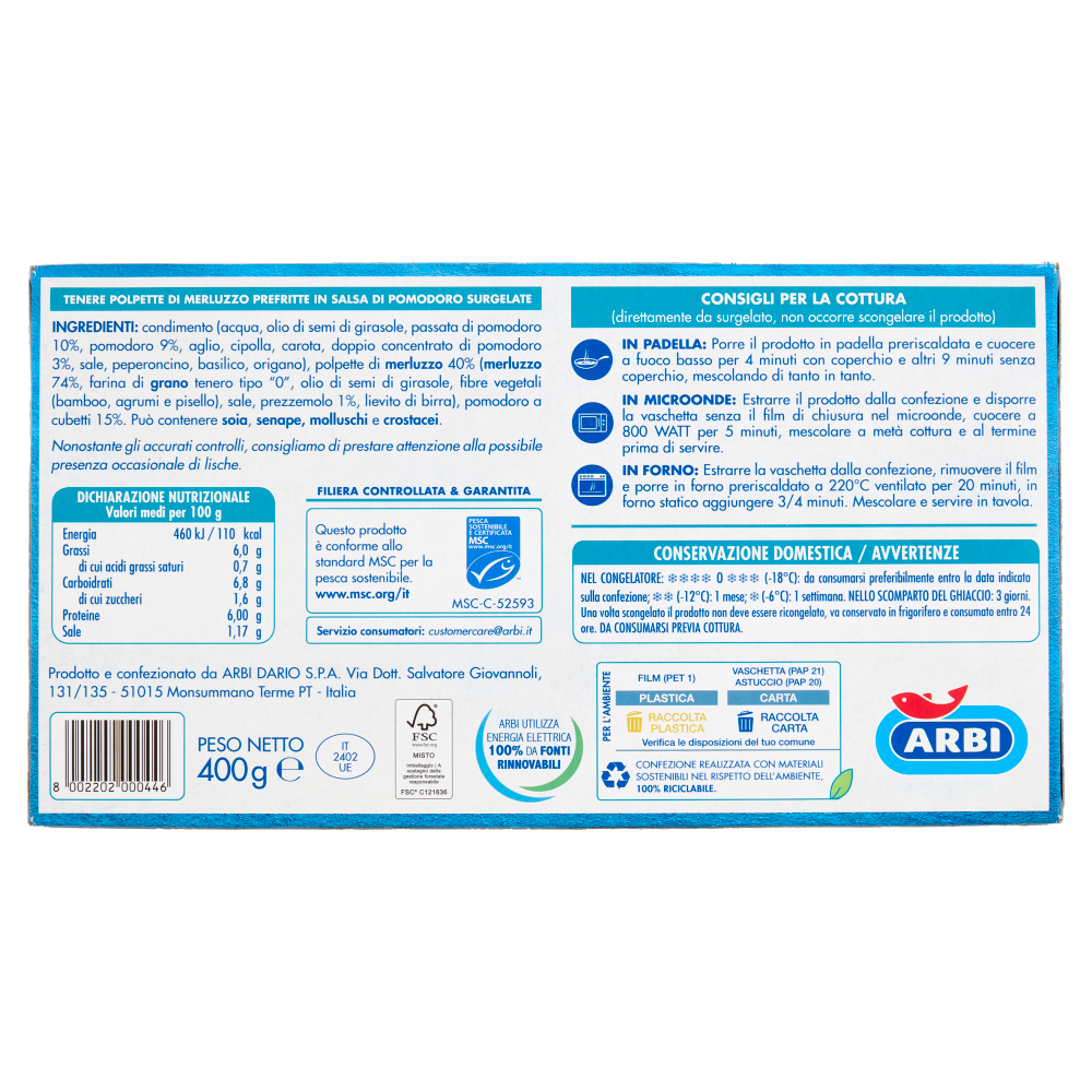 Arbi Polpette di Mare al Sugo 8 Polpette 400 g