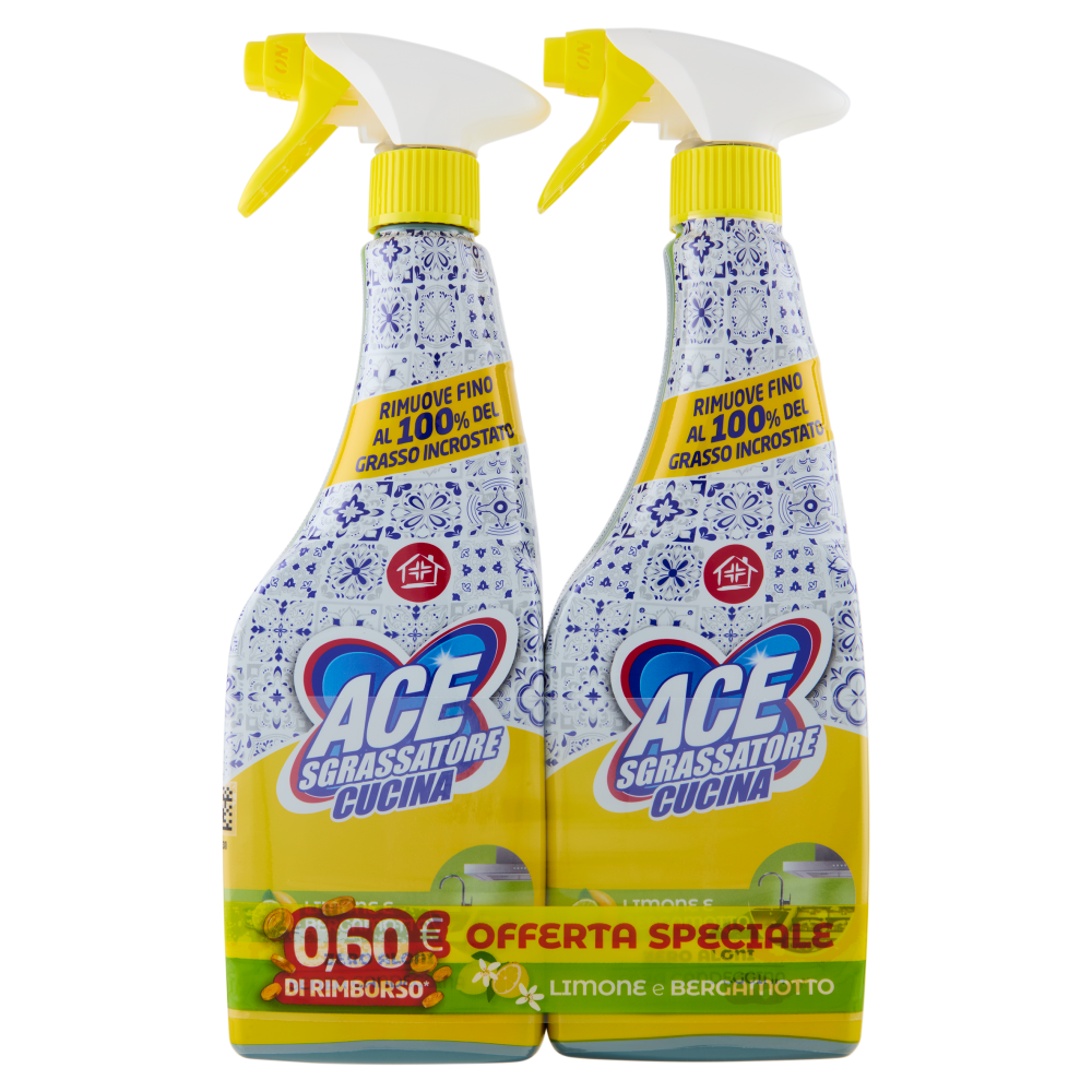 Ace Sgrassatore Cucina Limone e Bergamotto Senza Candeggina 2 x 600 ml