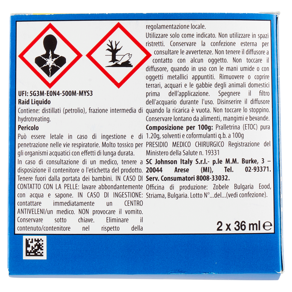 Raid Liquido Elettrico Ricarica 60 Notti, Inodore, 2 x 36 ml