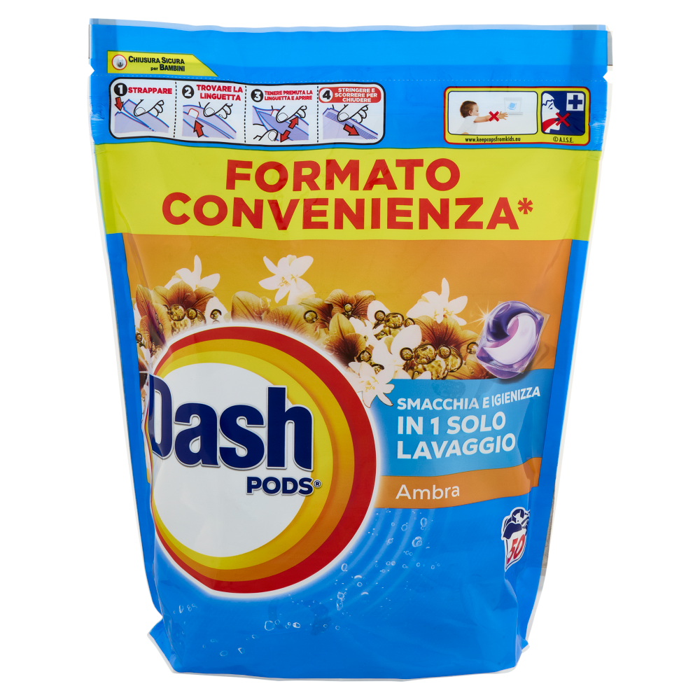 Dash Pods Detersivo Lavatrice In Capsule, Ambra, 50 Lavaggi 955 g