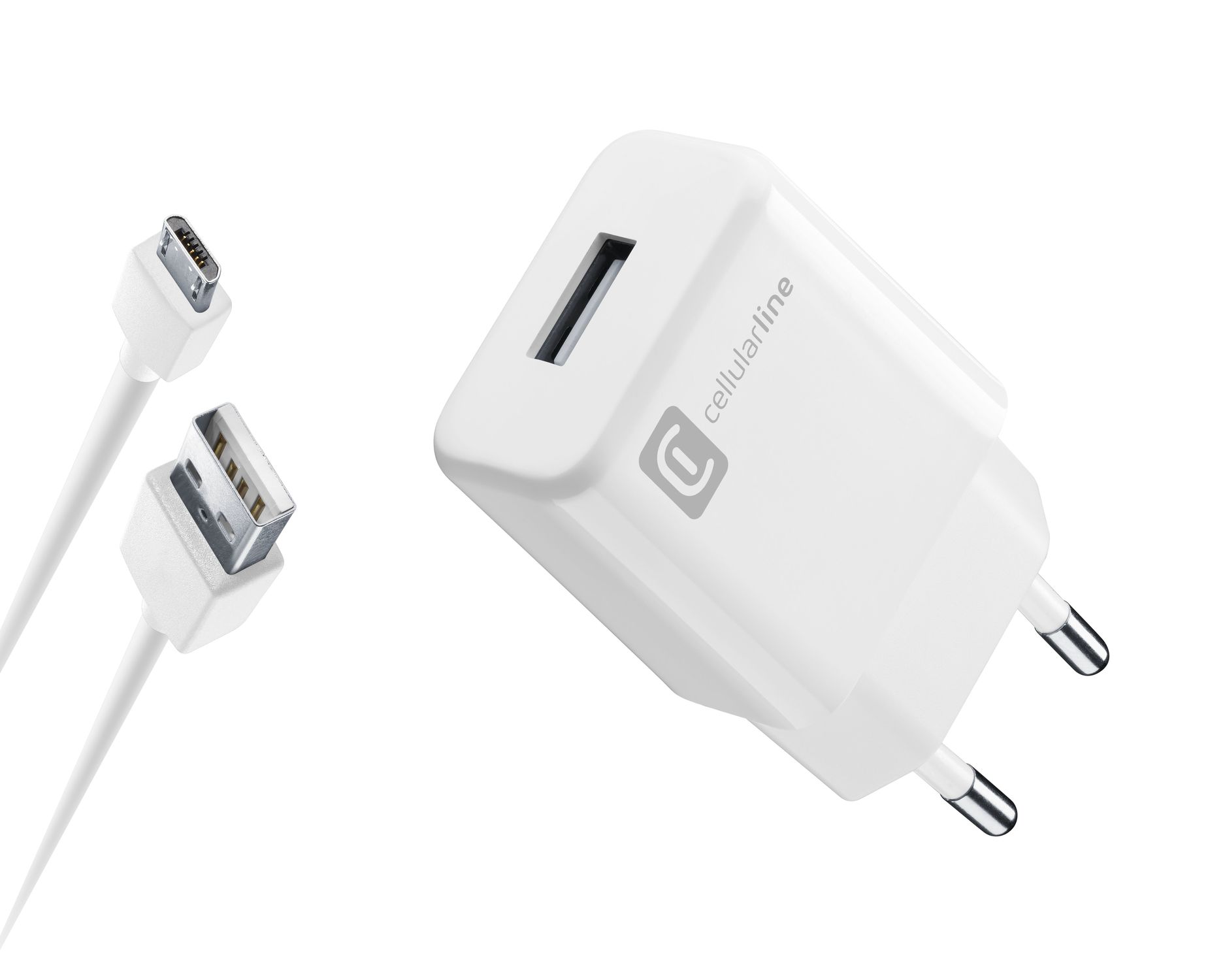 Cellularline USB Charger Kit 2A - Micro USB - Huawei, Xiaomi, Wiko, Asus and other smartphone Caricabatterie da rete veloce 2A con cavo Micro USB