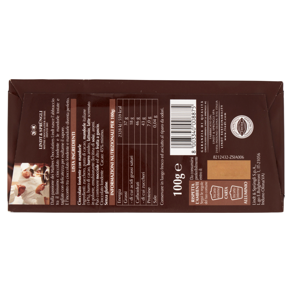 Lindt Gamme Bleue Tavoletta Cioccolato fondente Mandorle 100 g