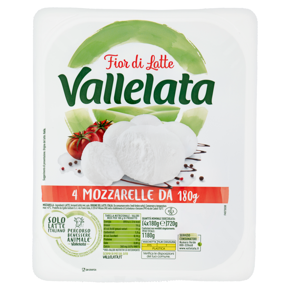 Vallelata Fior di Latte 4 Mozzarelle 4 x 180 g