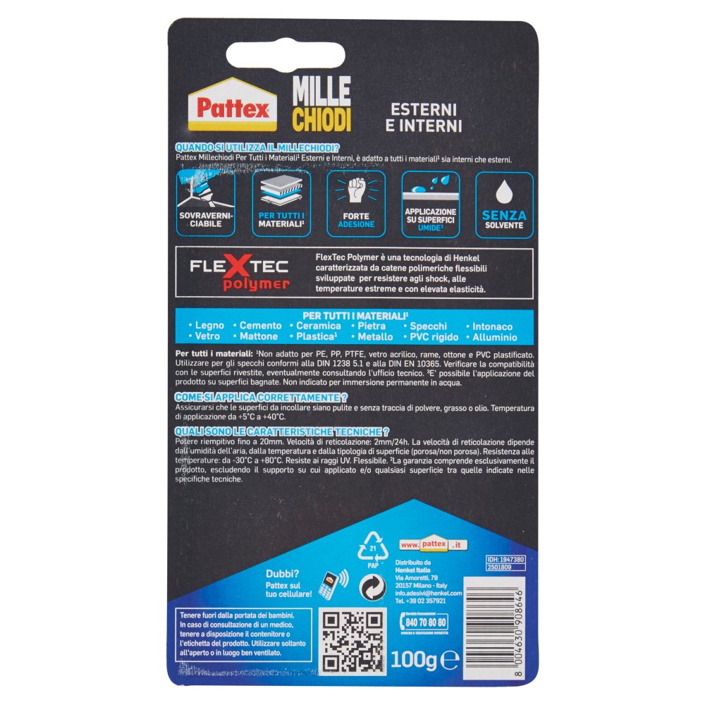 Pattex Millechiodi Esterni e Interni 100 g