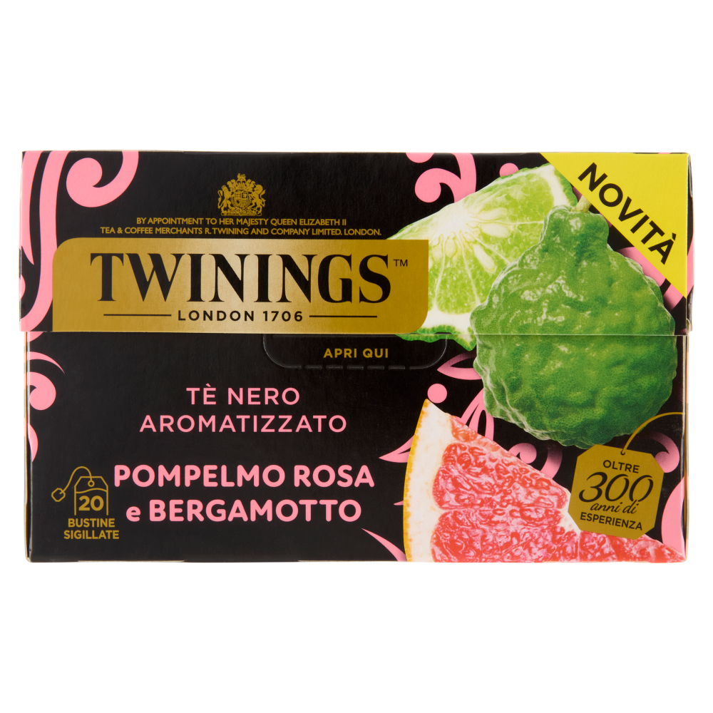 Twinings Pompelmo Rosa e Bergamotto T&egrave; Nero aromatizzato 20 filtri The 40 g