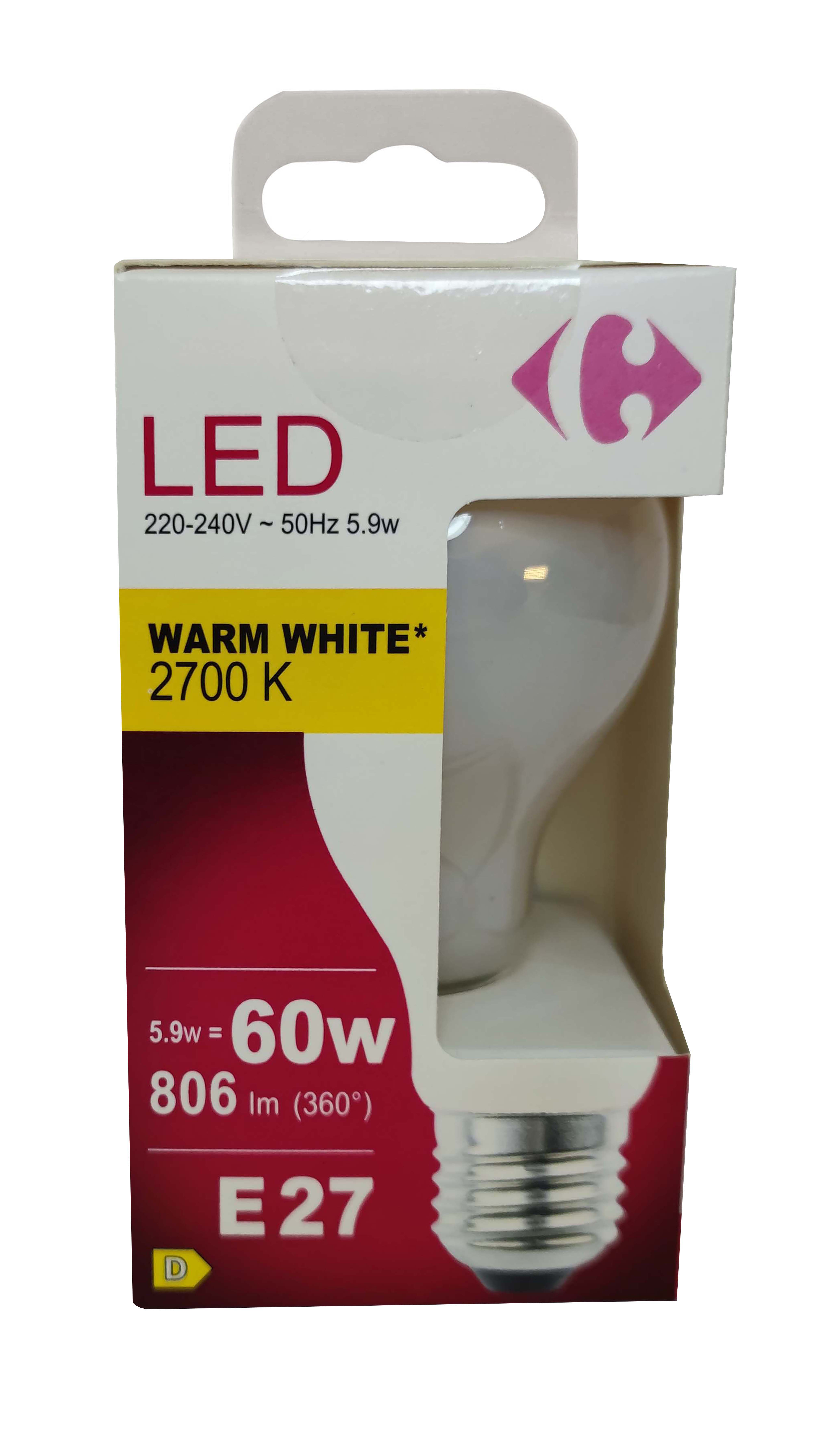Carrefour Led goccia smerigliata 60W, attacco E27, luce calda