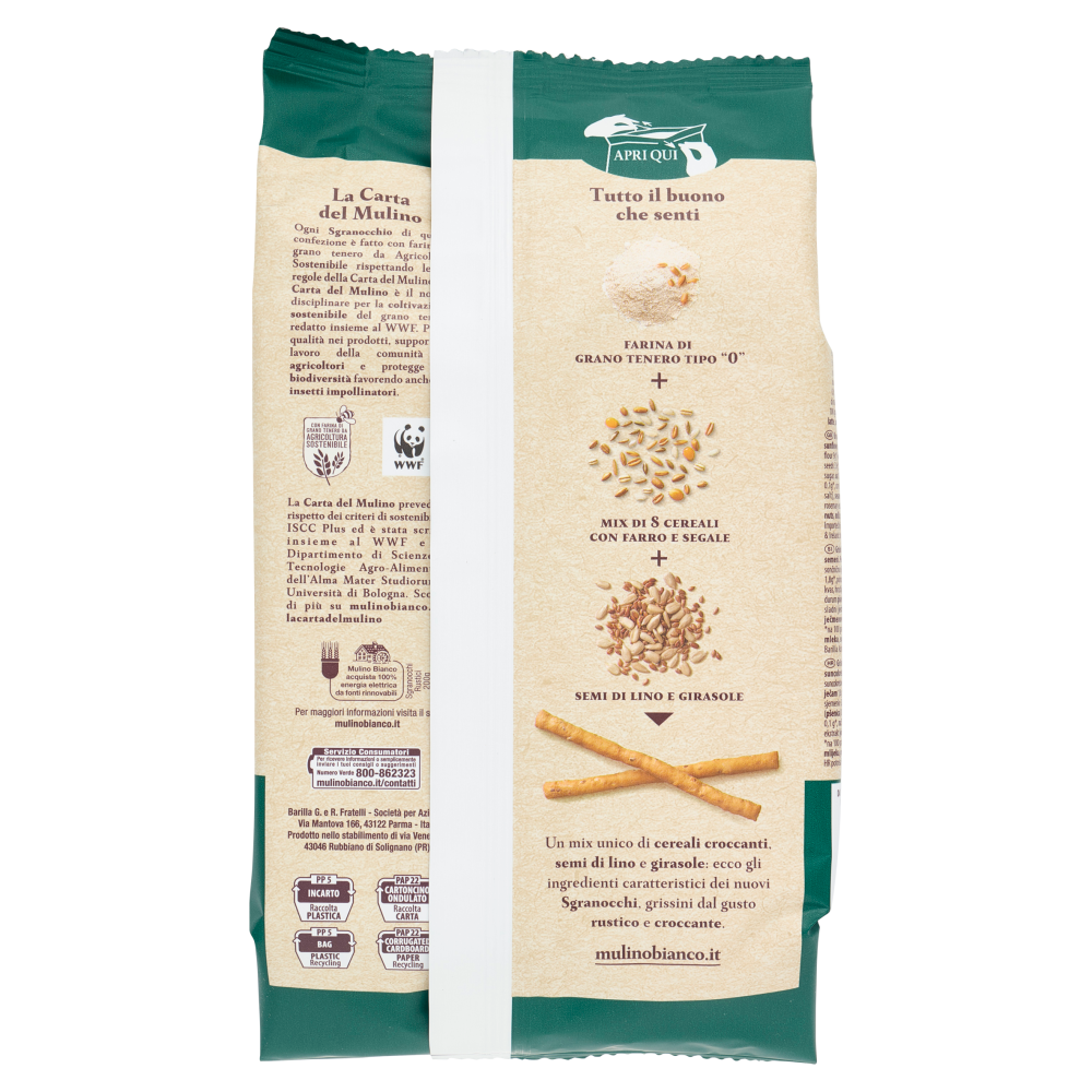 Mulino Bianco Sgranocchi Rustici Grissini con Farro, Segale, Semi di Lino e Girasole 200g