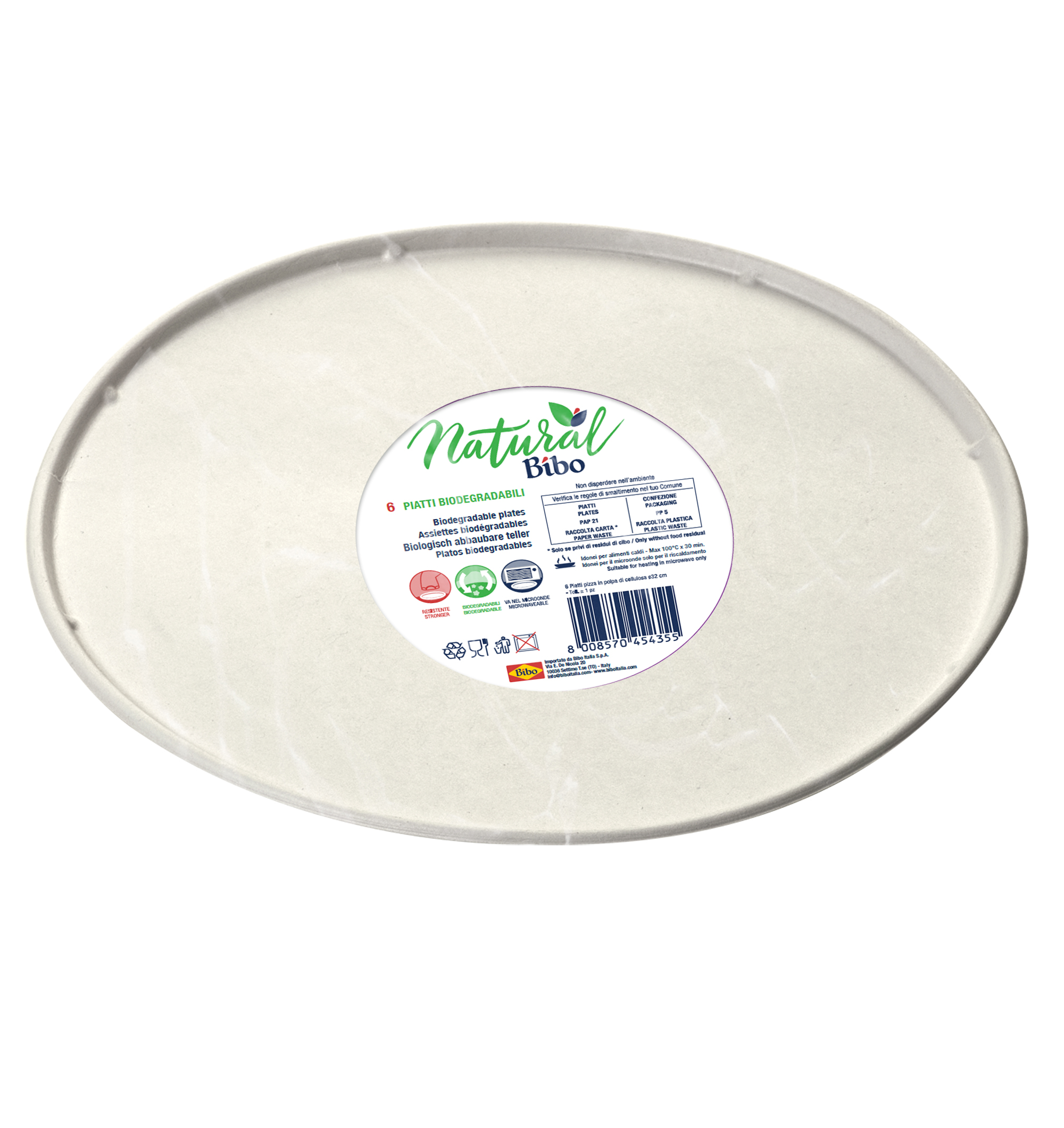 6 piatti per pizza polpa di cellulosa &oslash;32 cm	