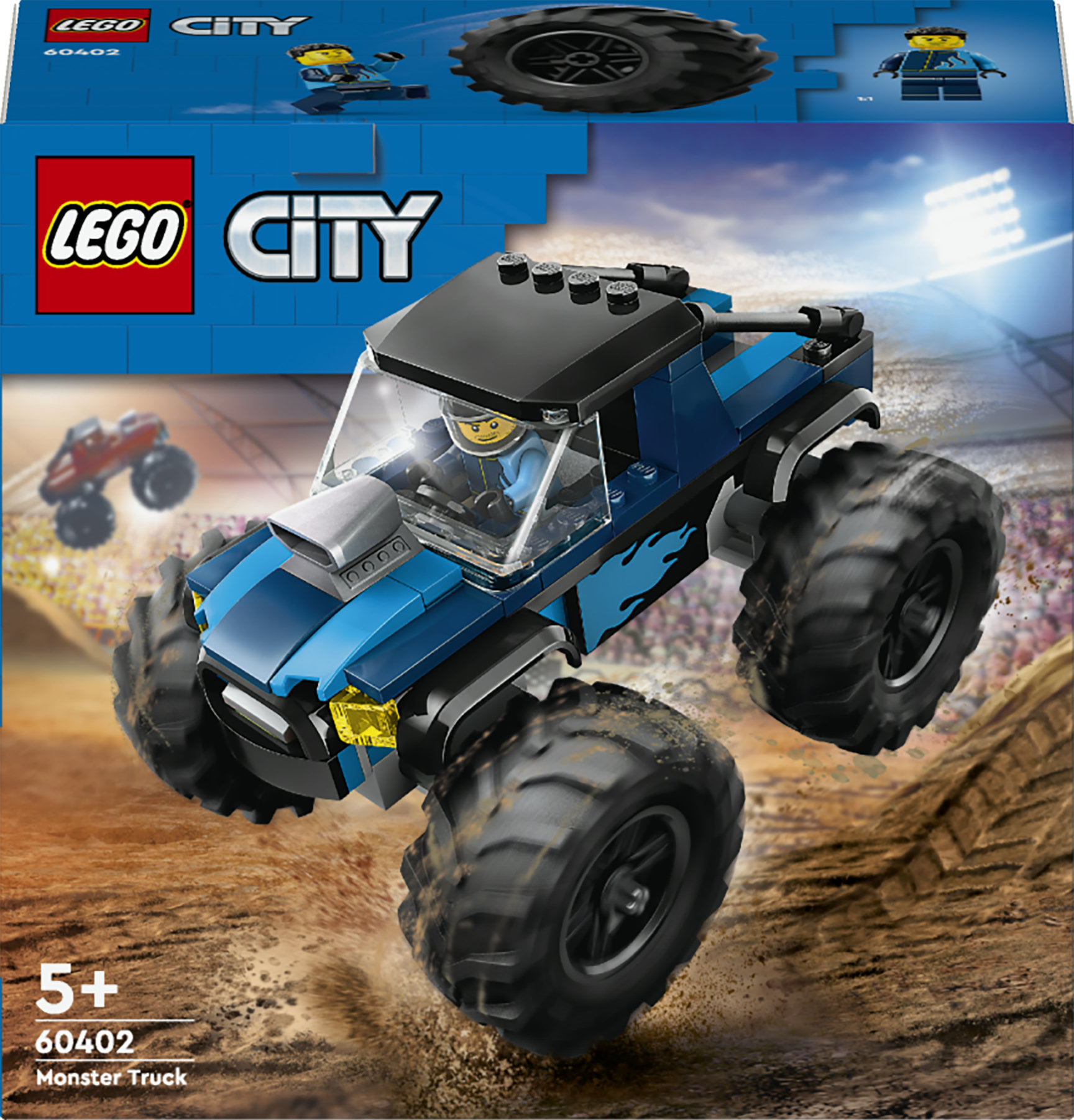 LEGO City 60402 Monster Truck Blu, Veicolo Giocattolo Fuoristrada, Giochi per Bambini di 5+ Anni con Minifigure del Pilota