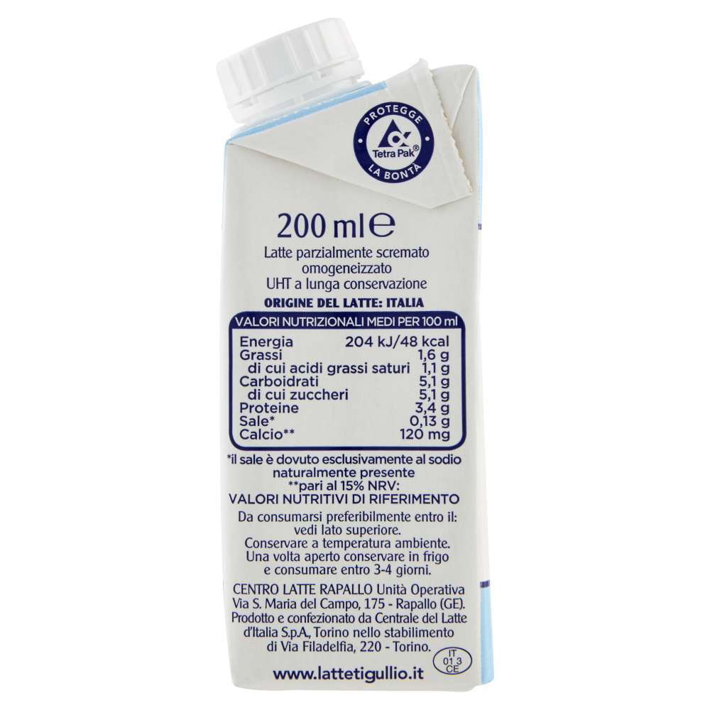 latte tigullio Latte UHT a Lunga Conservazione Parzialmente Scremato 200 ml