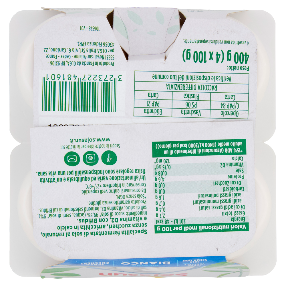 Sojasun Bifidus Bianco 4 x 100 g