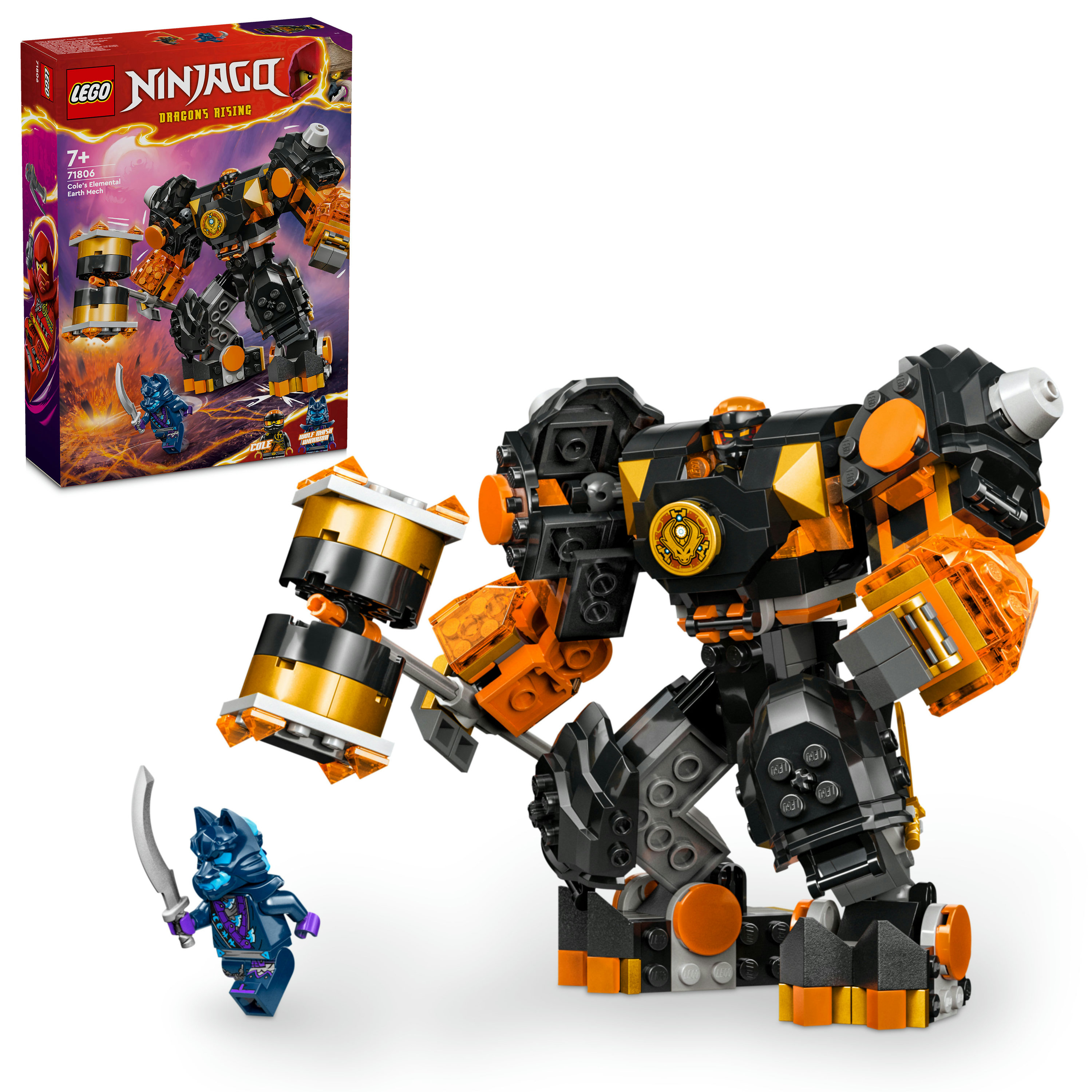 LEGO NINJAGO 71806 Mech Elemento di Terra di Cole, Giochi per Bambini da 7+, Action Figure Personalizzabile con 2 Minifigure