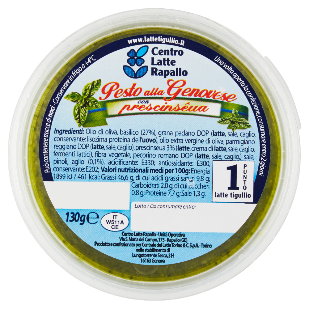 Centro Latte Rapallo Pesto alla Genovese con prescins&ecirc;ua 130 g