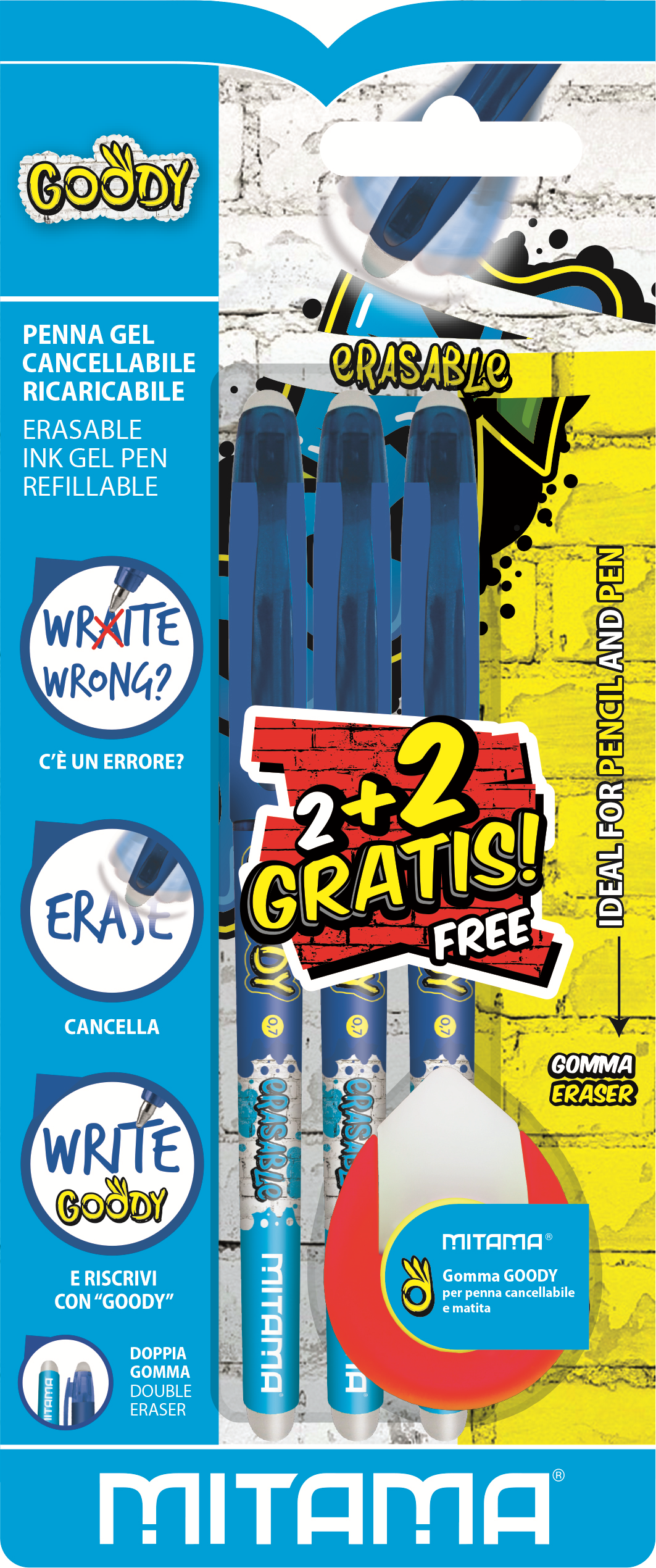 Mitama Penna Cancellabile Blu Goody 2pz Penna in gel con cappuccio