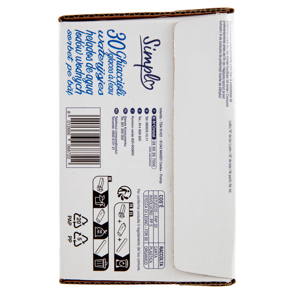 Simpl 30 Ghiaccioli ai gusti di menta, arancia, limone, amarena 30 x 60 g