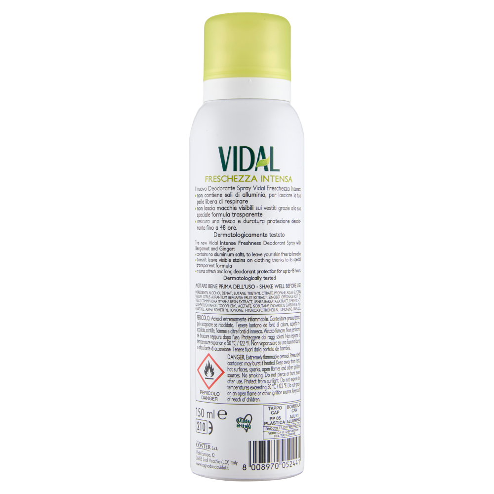Vidal Freschezza Intensa Bergamotto e Zenzero Deo Spray 48H 150 ml