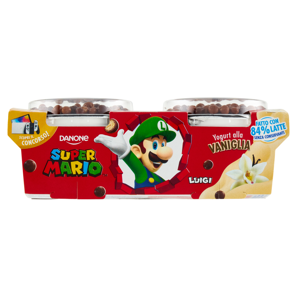 DANONE Supermario, Yogurt alla Vaniglia con palline di Cereali ricoperte al Cioccolato, 2x110g