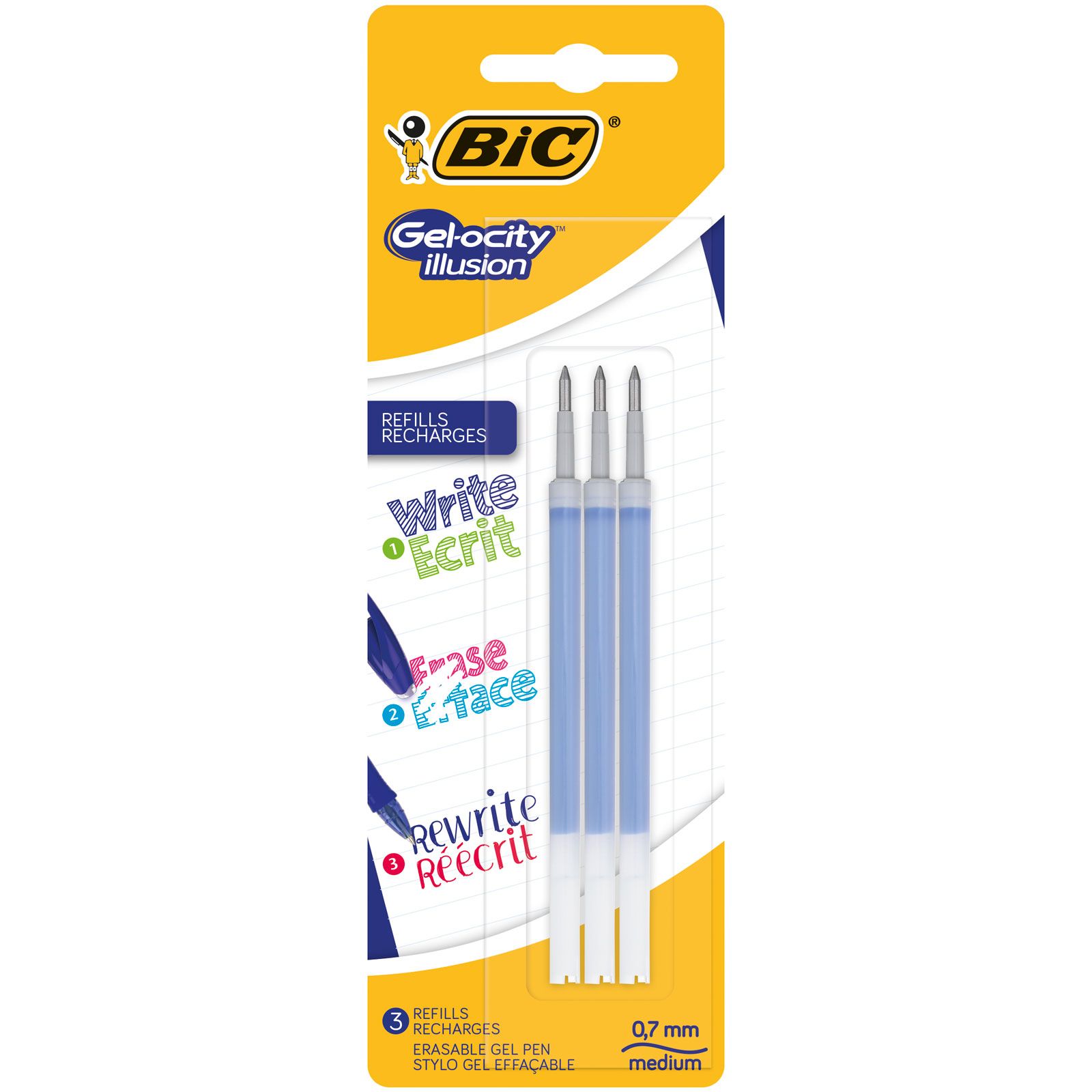 Bic Gel-ocity illusion Ricariche per Penna cancellabile 0.7 mm medium blu 3 pz