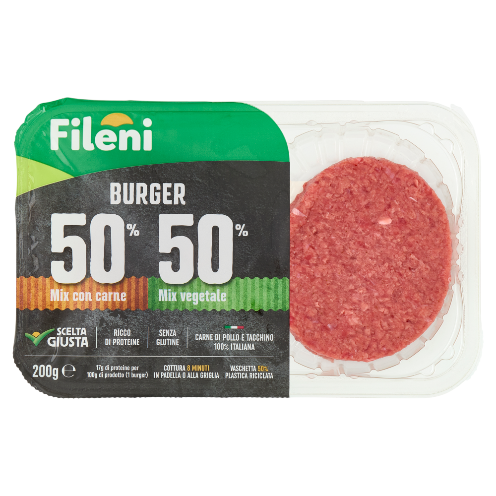 Fileni Burger 50% Mix con carne 50% Mix vegetale 0,200 kg