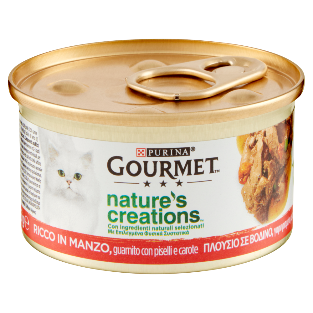 PURINA GOURMET Nature's Creations Ricco in Manzo guarnito con piselli e carote 85g