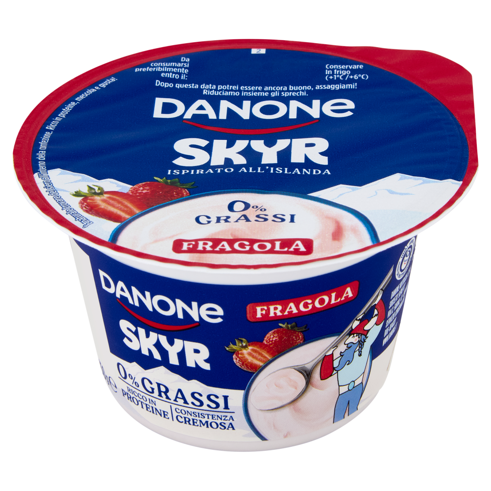DANONE Skyr, Yogurt ispirato all'Islanda, 0% grassi, Cremoso, Ricco in Proteine, Fragola,150g