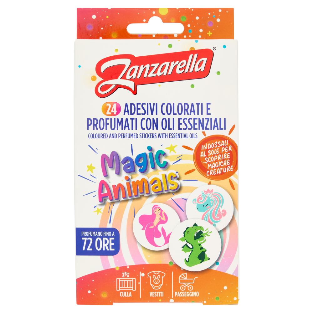 Zanzarella Adesivi Colorati e Profumati con Oli Essenziali Magic Animals 24 pz