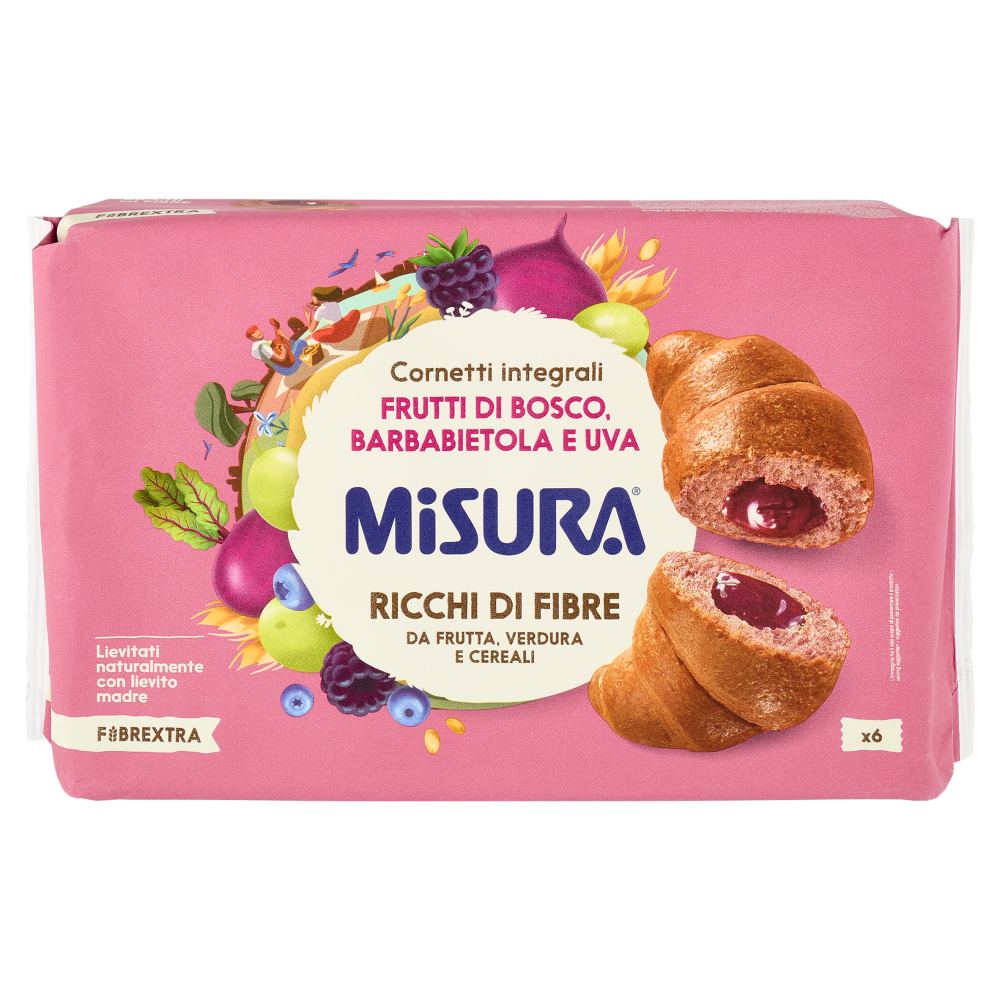 Misura Fibrextra 6 Cornetti integrali Frutti di Bosco, Barbabietola e Uva 308 g