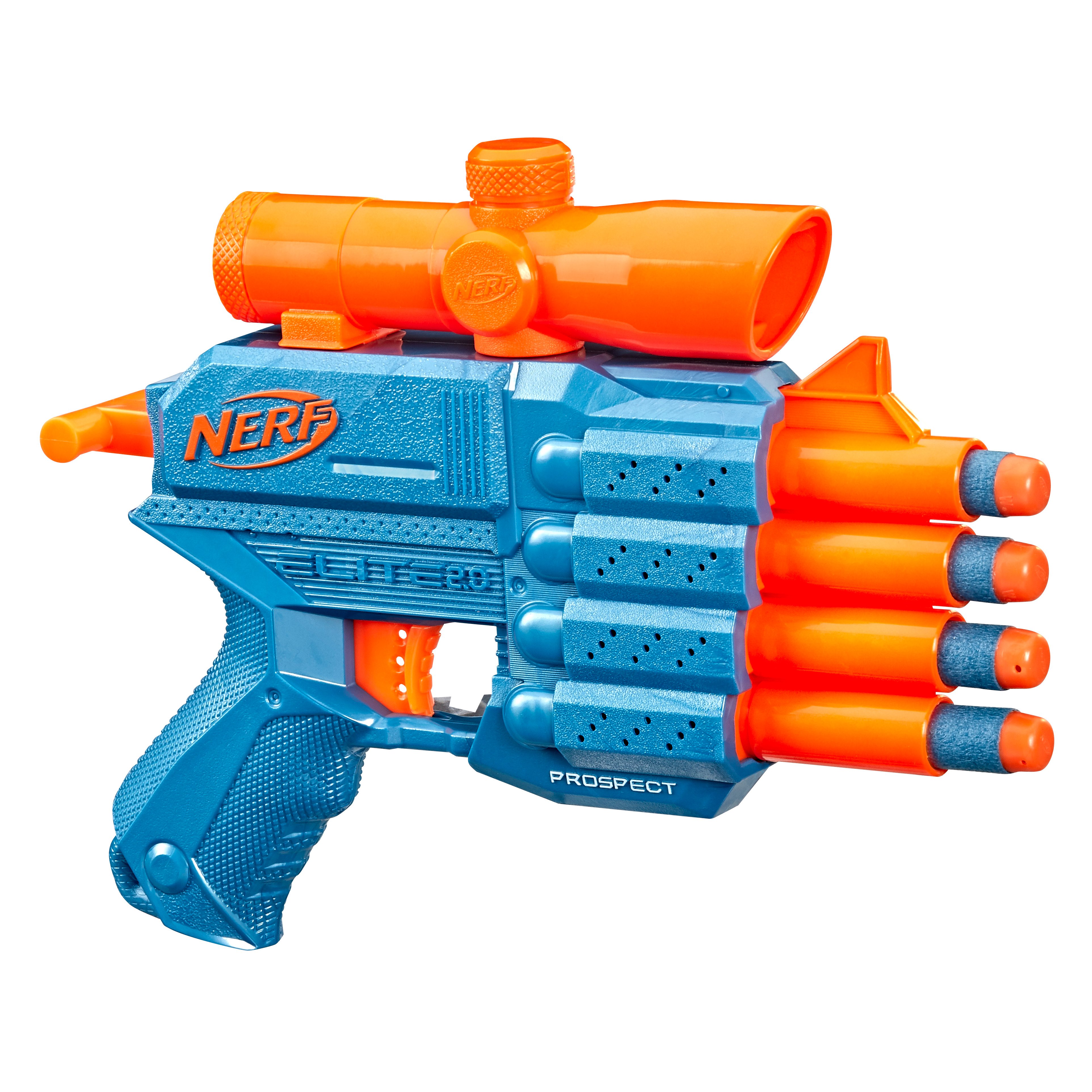 Nerf Elite 2.0 Prospect QS-4, blaster con 8 dardi originali Elite, pu&ograve; contenere fino a 4 dardi, mirino telescopico fisso