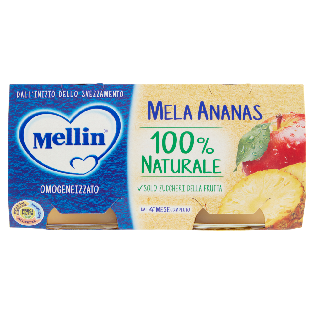 Mellin Mela Ananas 100% Naturale Omogeneizzato 2 x 100 g