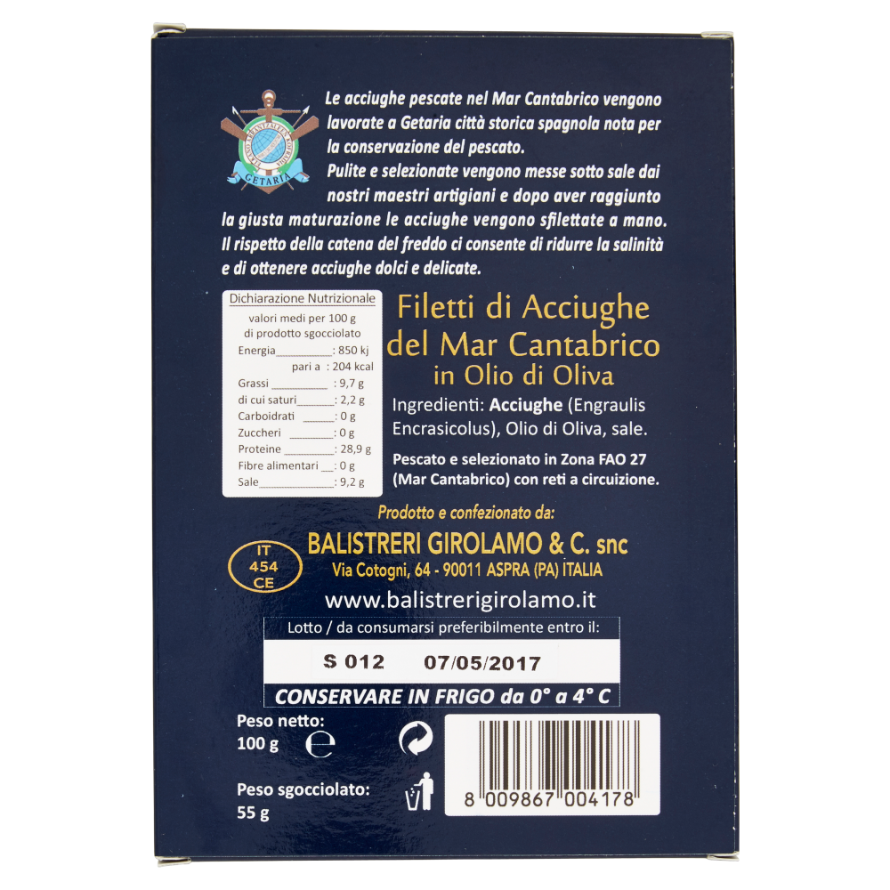 Pescados Getaria Filetti di Acciughe in Olio di Oliva 100 g