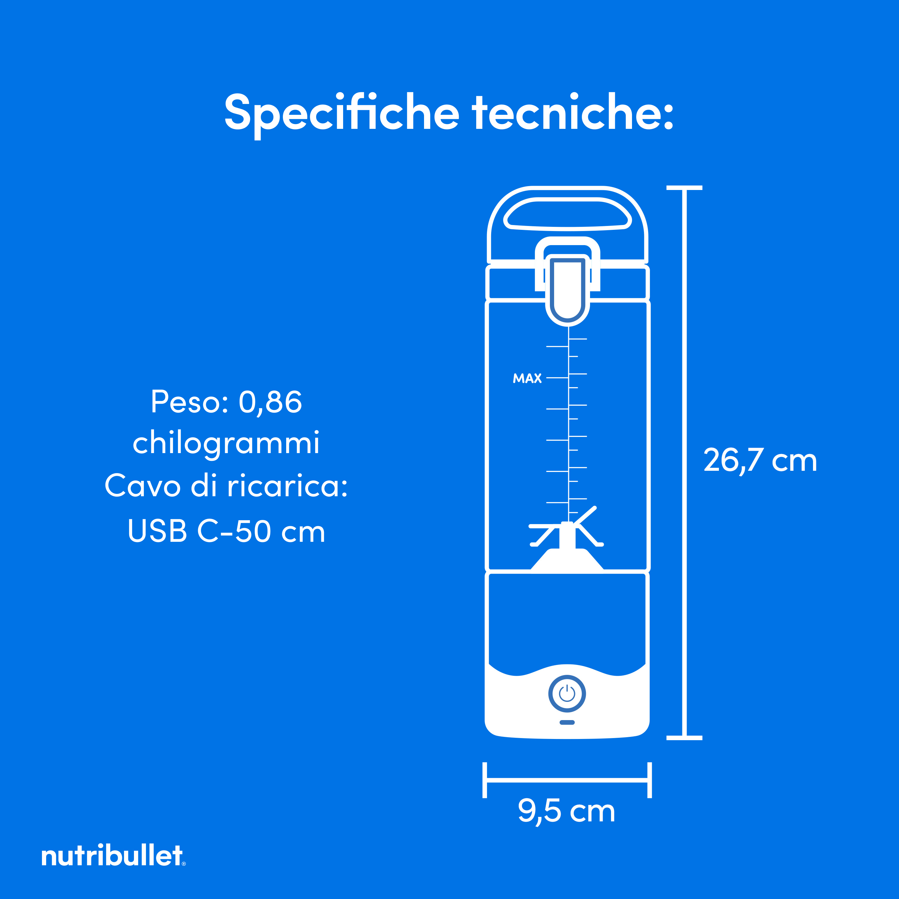 NutriBullet Portable 0,475 L Frullatore per sportivi Blu, Blu marino