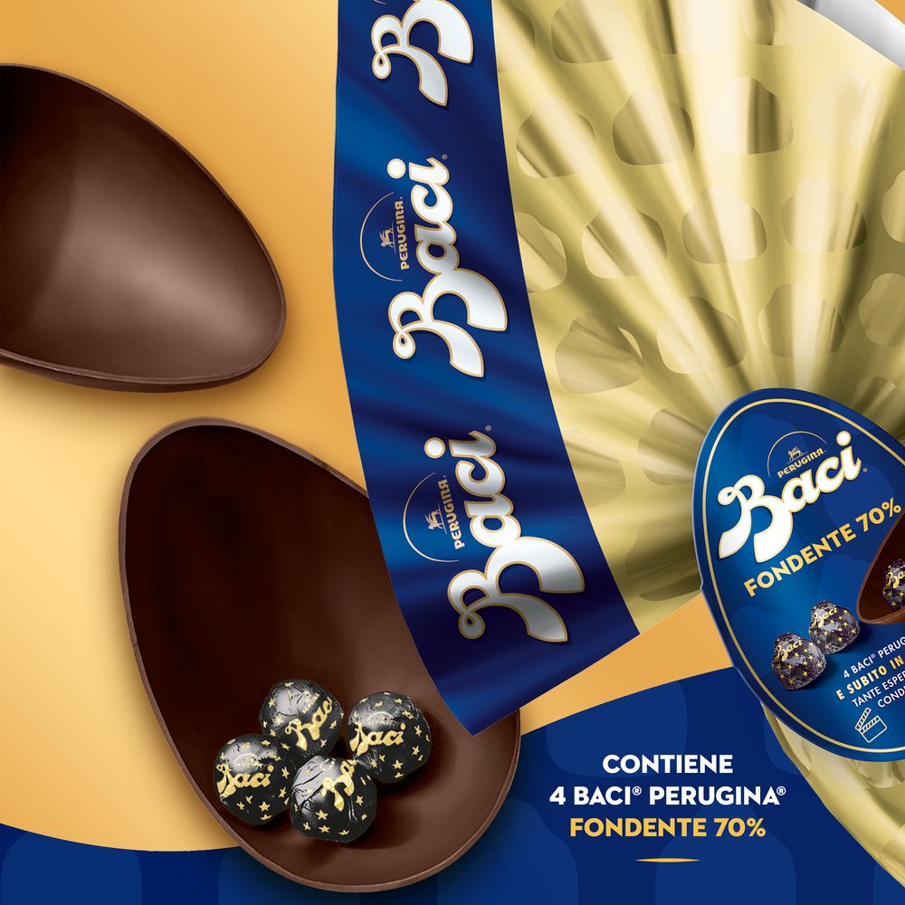 BACI PERUGINA Uovo di Pasqua Cioccolato Fondente 70% con Sorpresa e 4 Cioccolatini 265g
