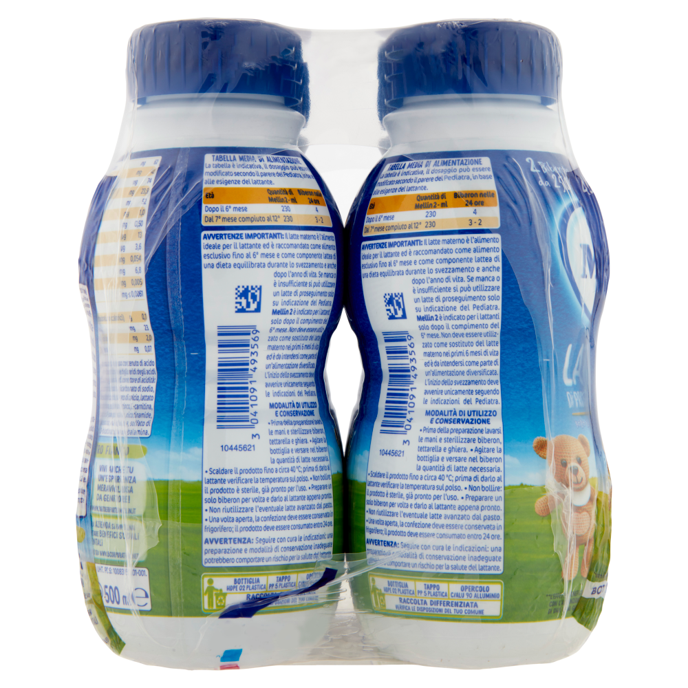 MELLIN 2 - Latte di Proseguimento Liquido per Lattanti dal 6&deg; al 12&deg; mese 4x500ml