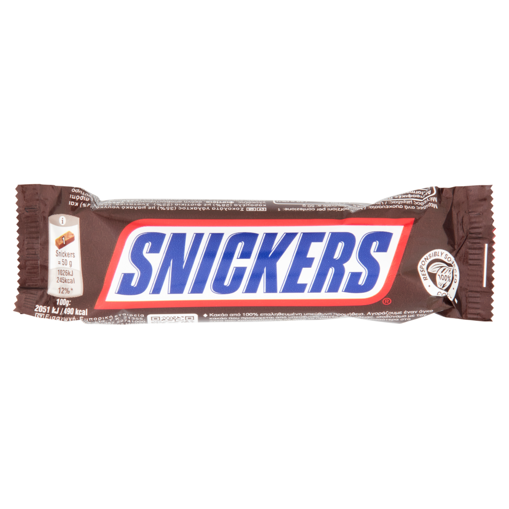 Snickers Snack al Cioccolato, Caramello e Arachidi Tostate 50 g