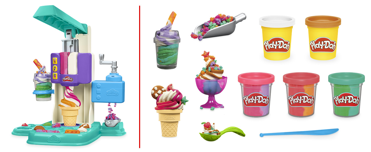 Play-Doh Gelateria Arcobaleno, playset con accessori e vasetti per creare gelati