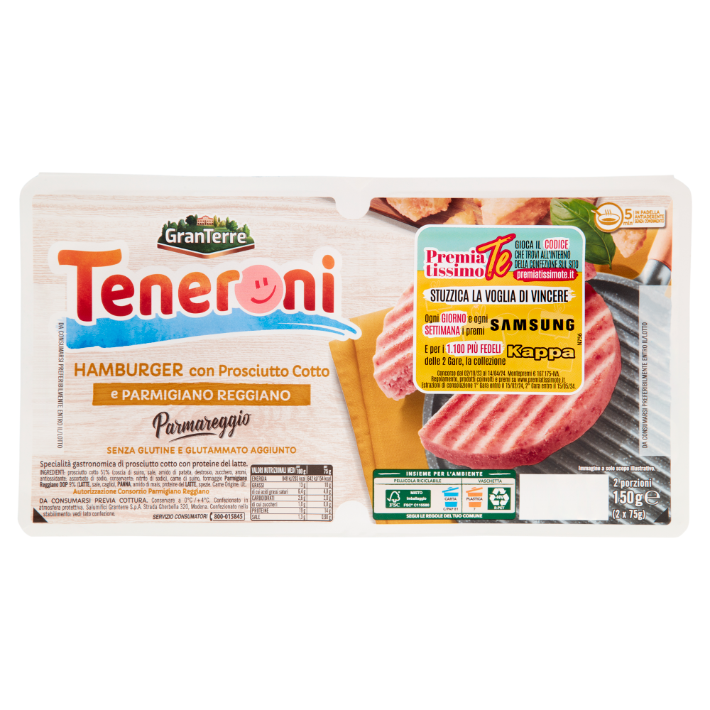 Teneroni Hamburger con Prosciutto Cotto e Parmigiano Reggiano 2 x 75 g
