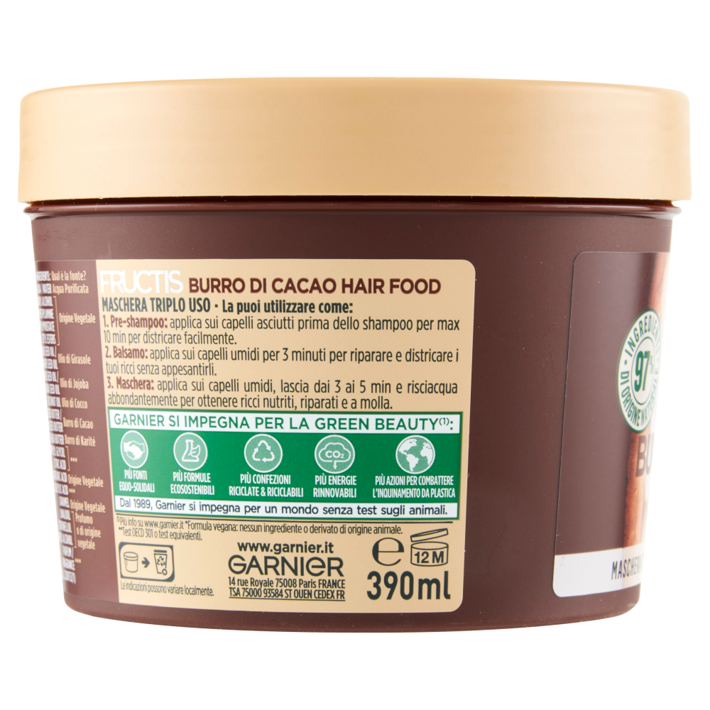 Garnier Fructis Maschera Hairfood Burro di Cacao, per capelli secchi e ricci 390 ml