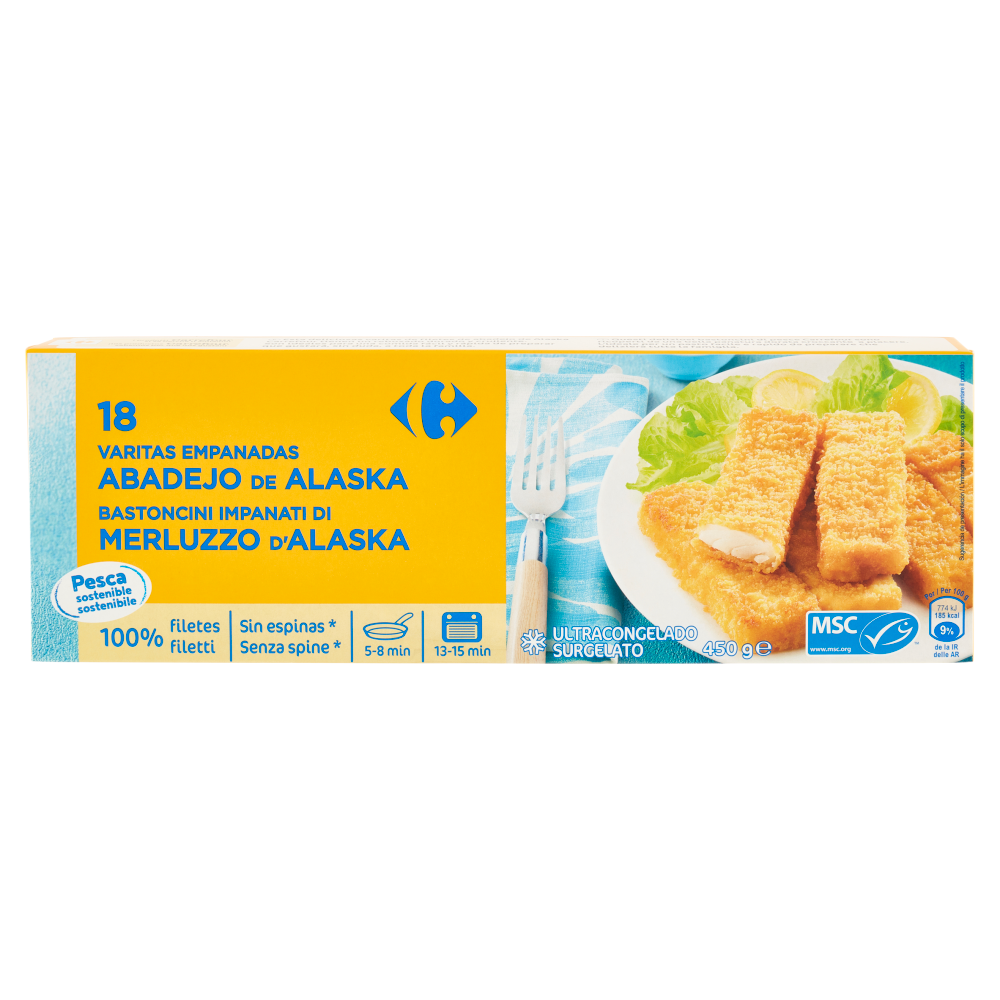 Carrefour 18 Bastoncini Impanati di Merluzzo d'Alaska Surgelato 18 x 25 g