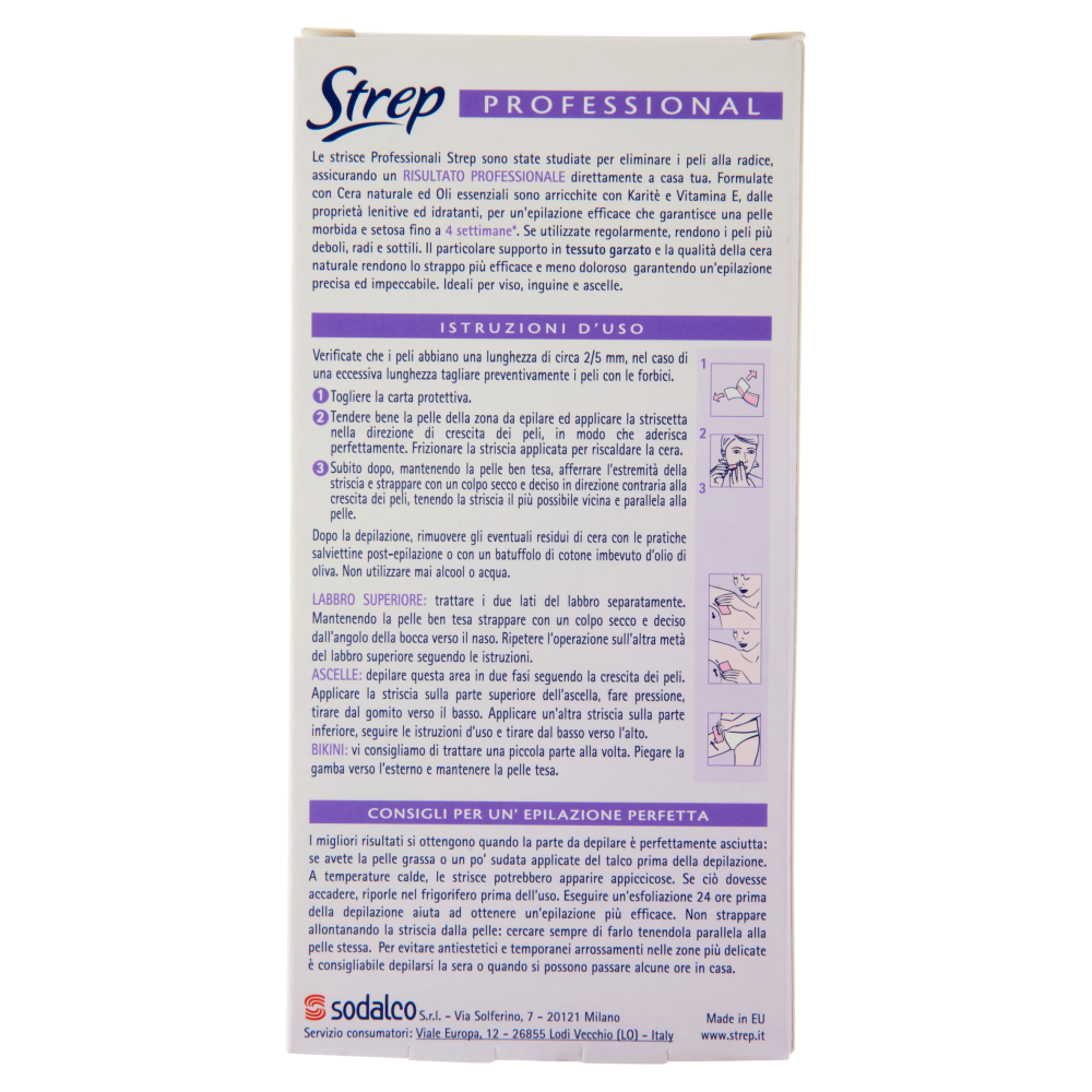 Strep Professional Strisce Depilatorie Viso e Parti Delicate 10 Strisce + 3 Salviettine