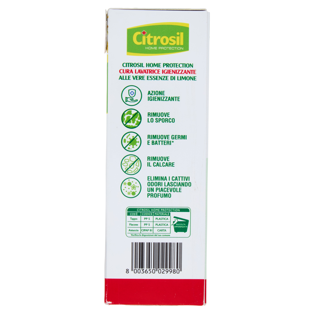 Citrosil Home Protection Cura Lavatrice Igienizzante con Vere Essenze di Limone 250 ml