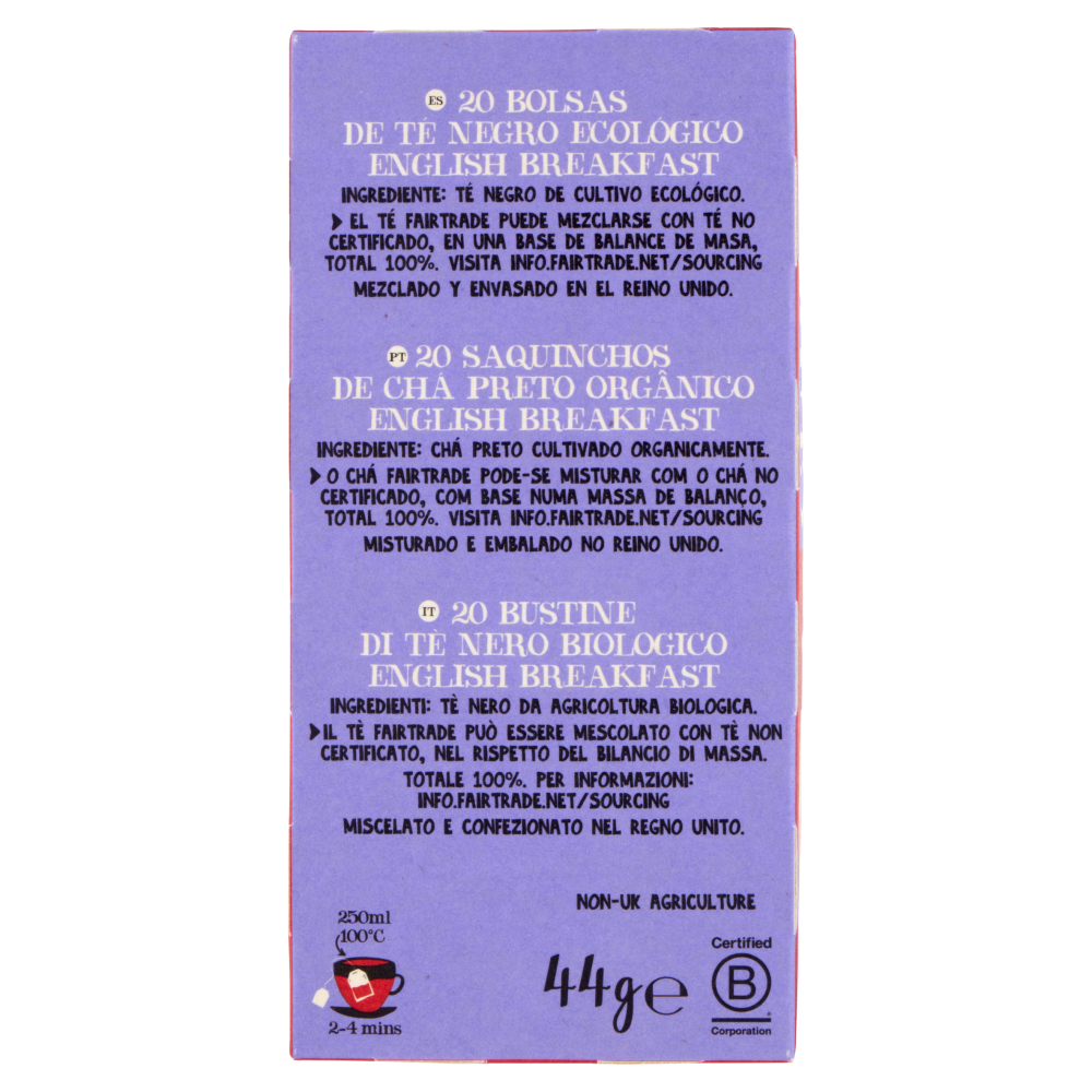 CUPPER English Breakfast Tè Nero Bio Fairtrade, Tè Ceylon Pieno e Rinfrescante, 20 Bustine 44 g