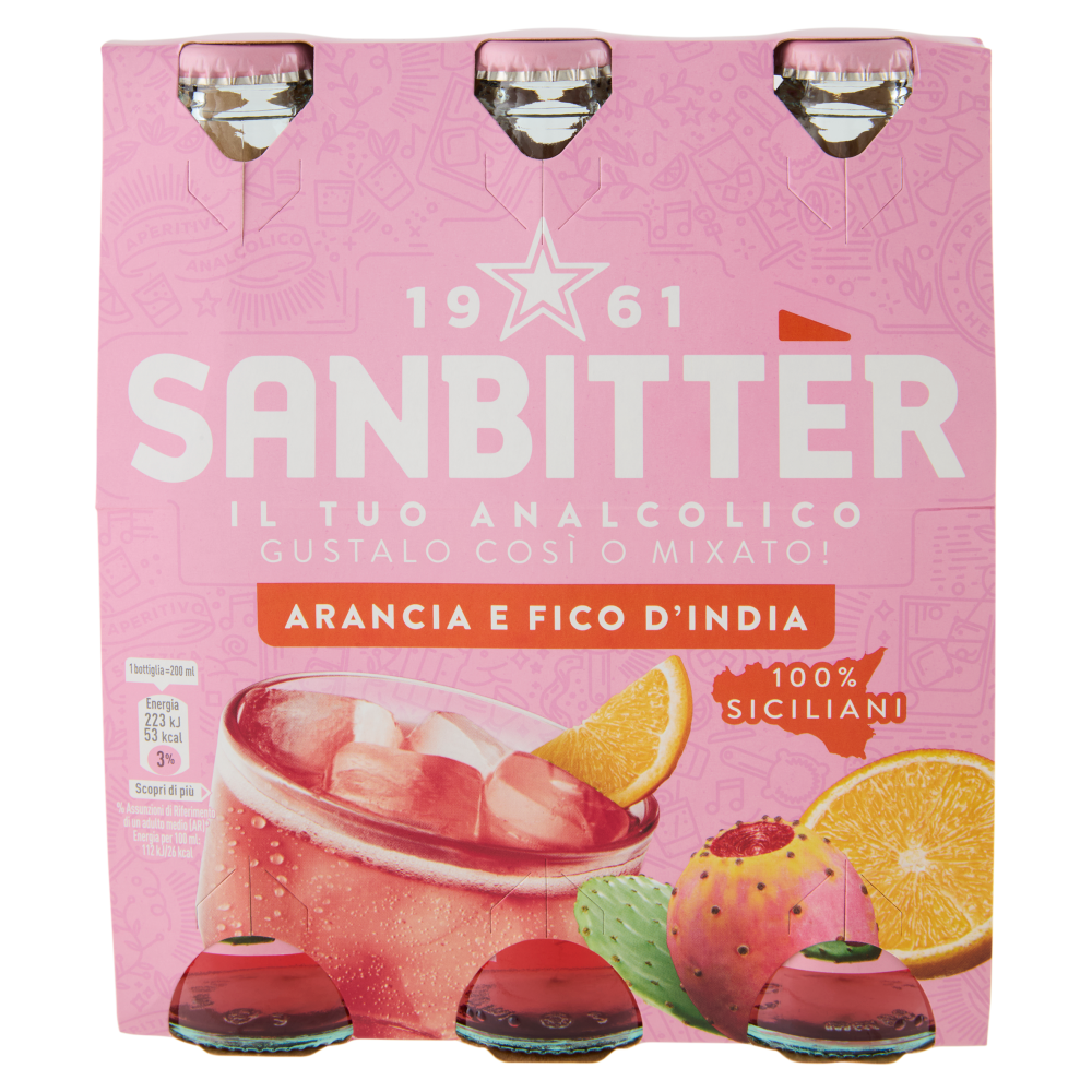 Sanbittèr, Arancia e Fico d'India, Aperitivo Analcolico - 3 x 200ml