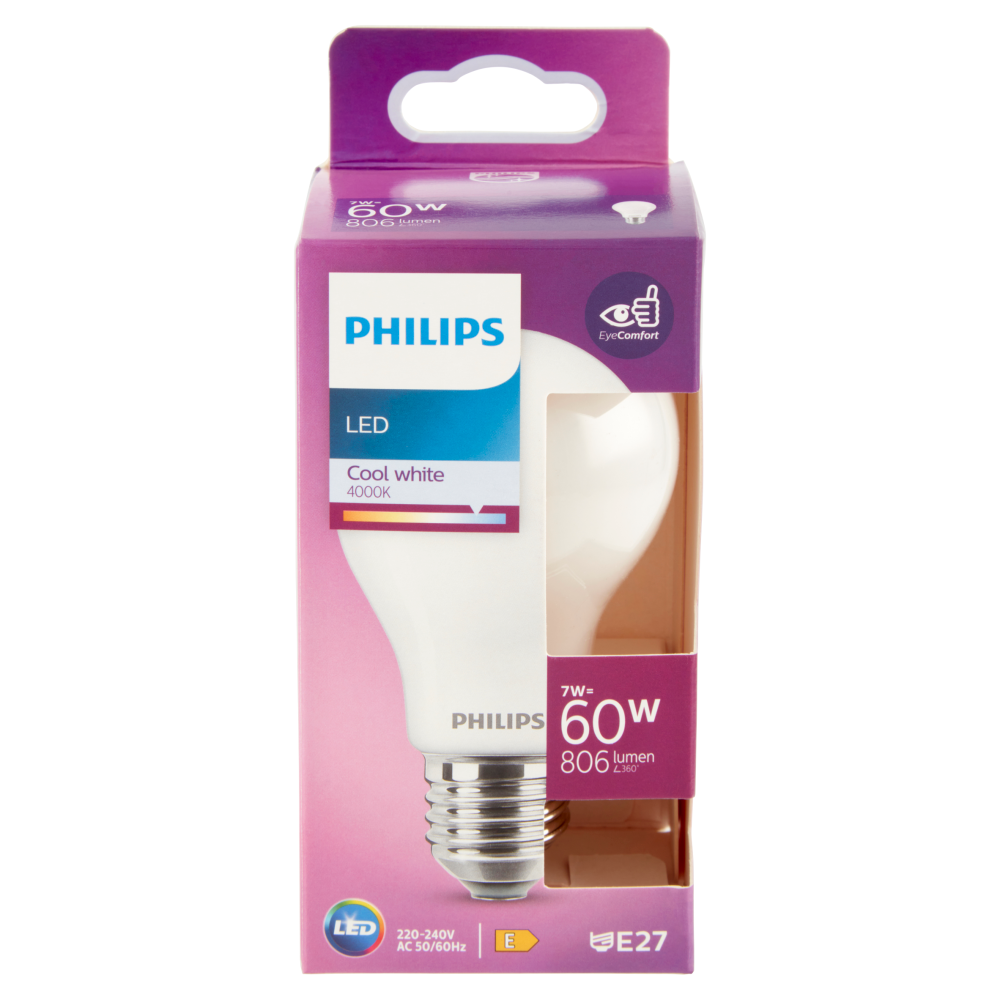 Philips Led goccia vetro 60W E27 4000K non dim
